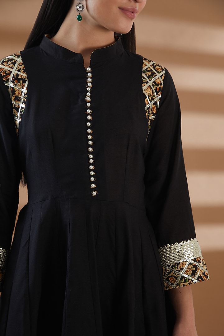 Black Pure Cotton Embroidered Sharara Set by Tamra By Payal Khanna at Pernia's Pop Up Shop