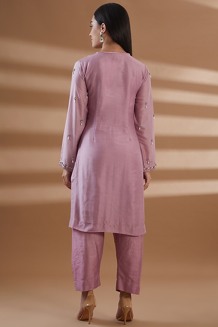 Purple Silk Chanderi Embroidered Kurta Set by Tamra By Payal Khanna at Pernia's Pop Up Shop