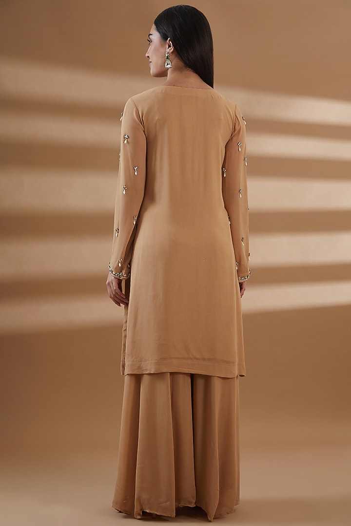 Beige Pure Georgette Party Wear Sharara Set by Tamra By Payal Khanna at Pernia's Pop Up Shop