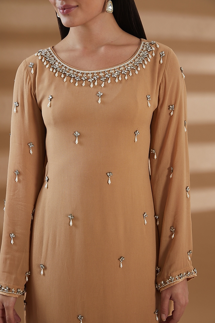 Beige Pure Georgette Party Wear Sharara Set by Tamra By Payal Khanna at Pernia's Pop Up Shop