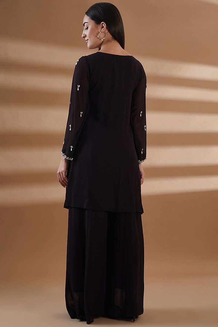 Black Pure Georgette Party Wear Sharara Set by Tamra By Payal Khanna at Pernia's Pop Up Shop