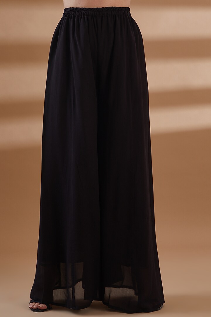 Black Pure Georgette Party Wear Sharara Set by Tamra By Payal Khanna at Pernia's Pop Up Shop
