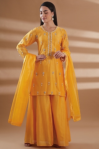 Orange Chanderi Sharara Set by Tamra By Payal Khanna