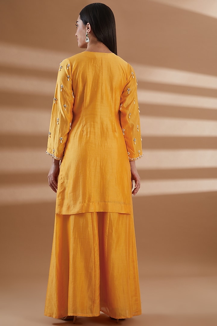 Orange Chanderi Party Wear Sharara Set by Tamra By Payal Khanna at Pernia's Pop Up Shop