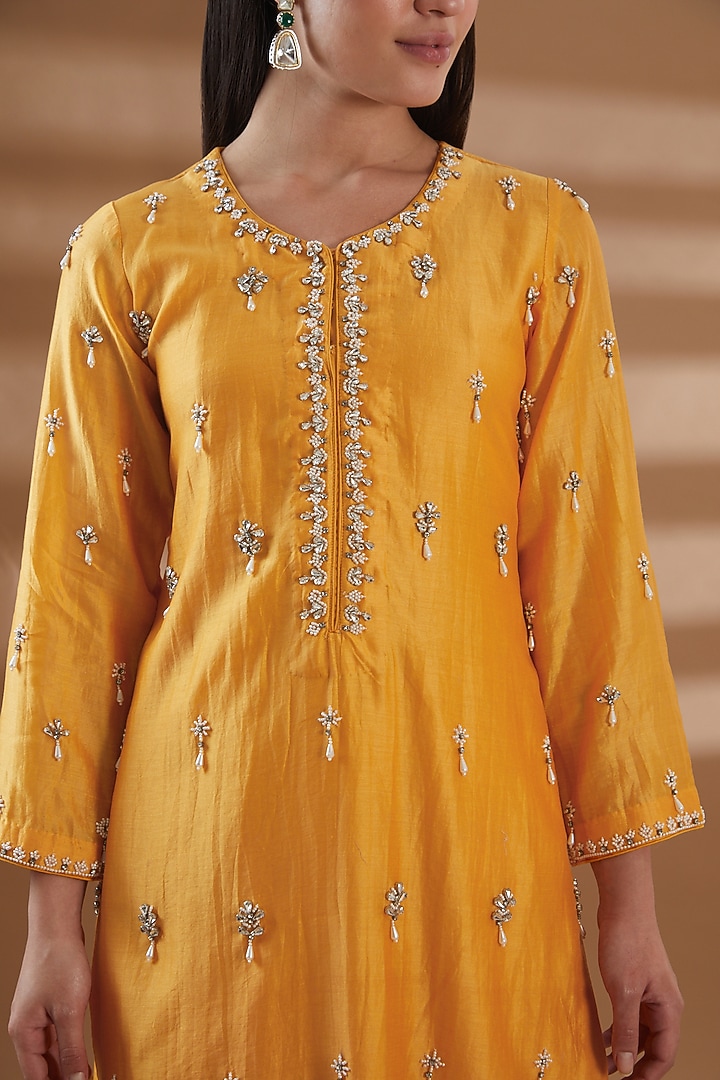 Orange Chanderi Party Wear Sharara Set by Tamra By Payal Khanna at Pernia's Pop Up Shop