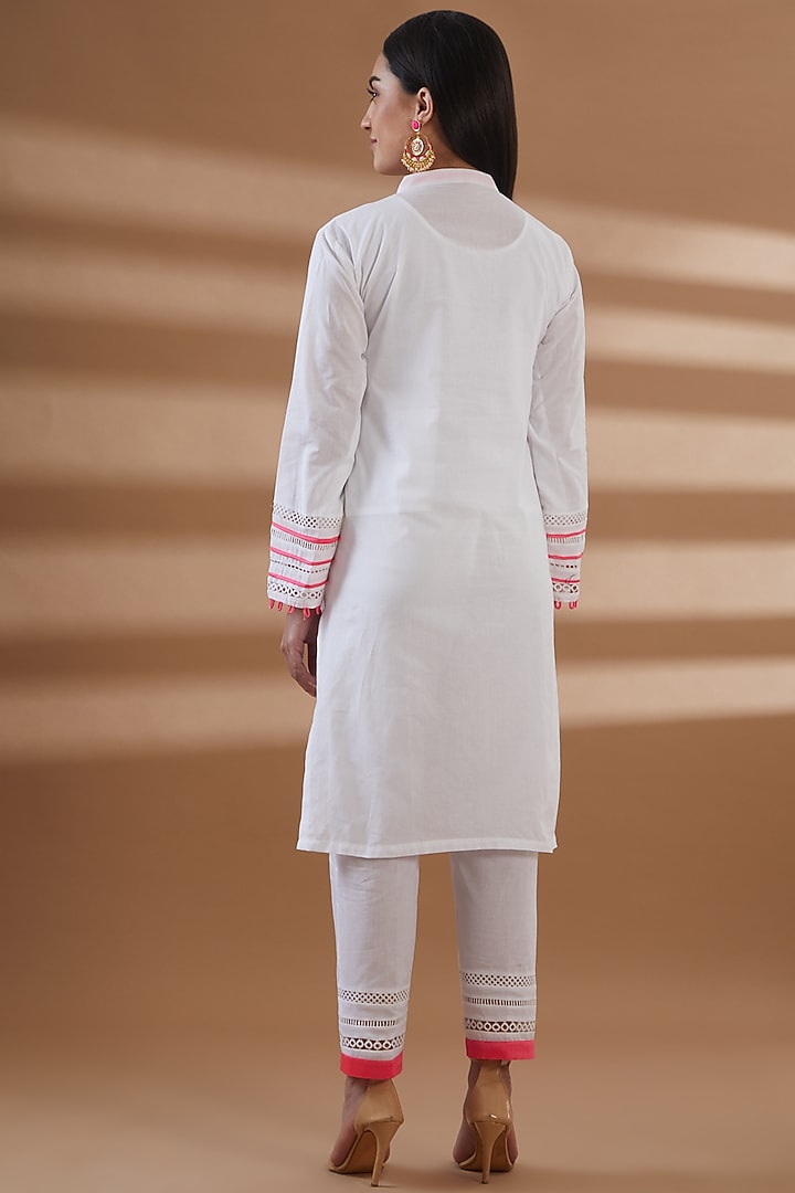 White Pure Cotton Embellished Kurta Set by Tamra By Payal Khanna at Pernia's Pop Up Shop