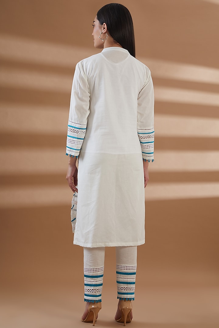 White Pure Cotton Embellished Kurta Set by Tamra By Payal Khanna at Pernia's Pop Up Shop