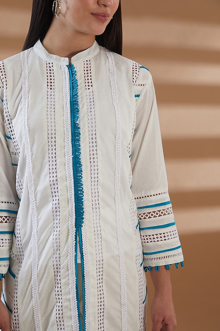 White Pure Cotton Embellished Kurta Set by Tamra By Payal Khanna at Pernia's Pop Up Shop