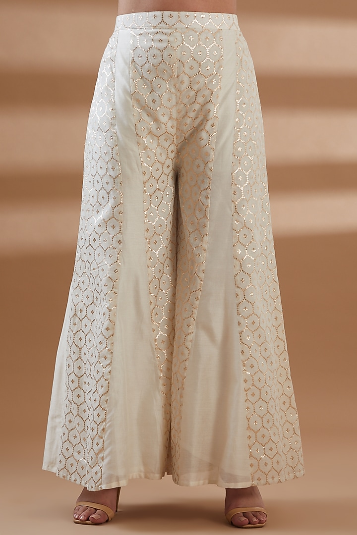 White Silk Chanderi Embroidered Party Wear Anarkali Set by Tamra By Payal Khanna at Pernia's Pop Up Shop