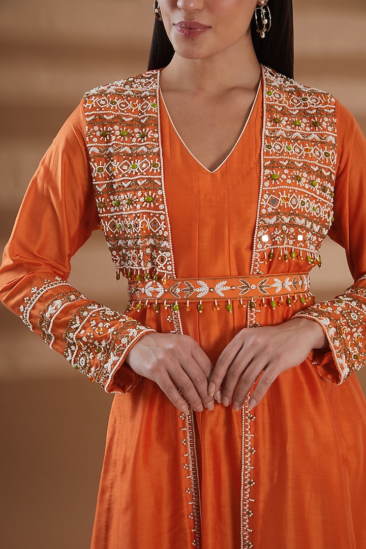 Orange Chanderi Embroidered Kurta Set by Tamra By Payal Khanna at Pernia's Pop Up Shop