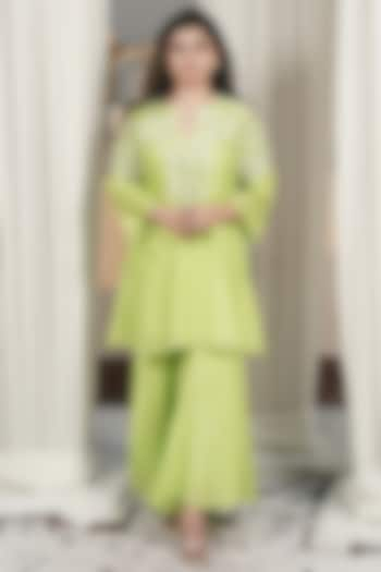 Lime Green Chanderi Embroidered Kurta Set by Tamra By Payal Khanna at Pernia's Pop Up Shop