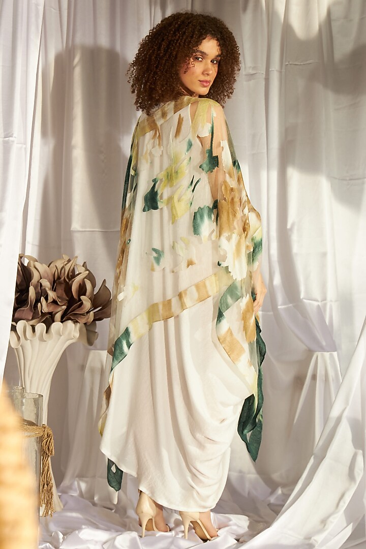 White Satin Silk Vacation Dress With Cape by Tasuvure Indes at Pernia's Pop Up Shop
