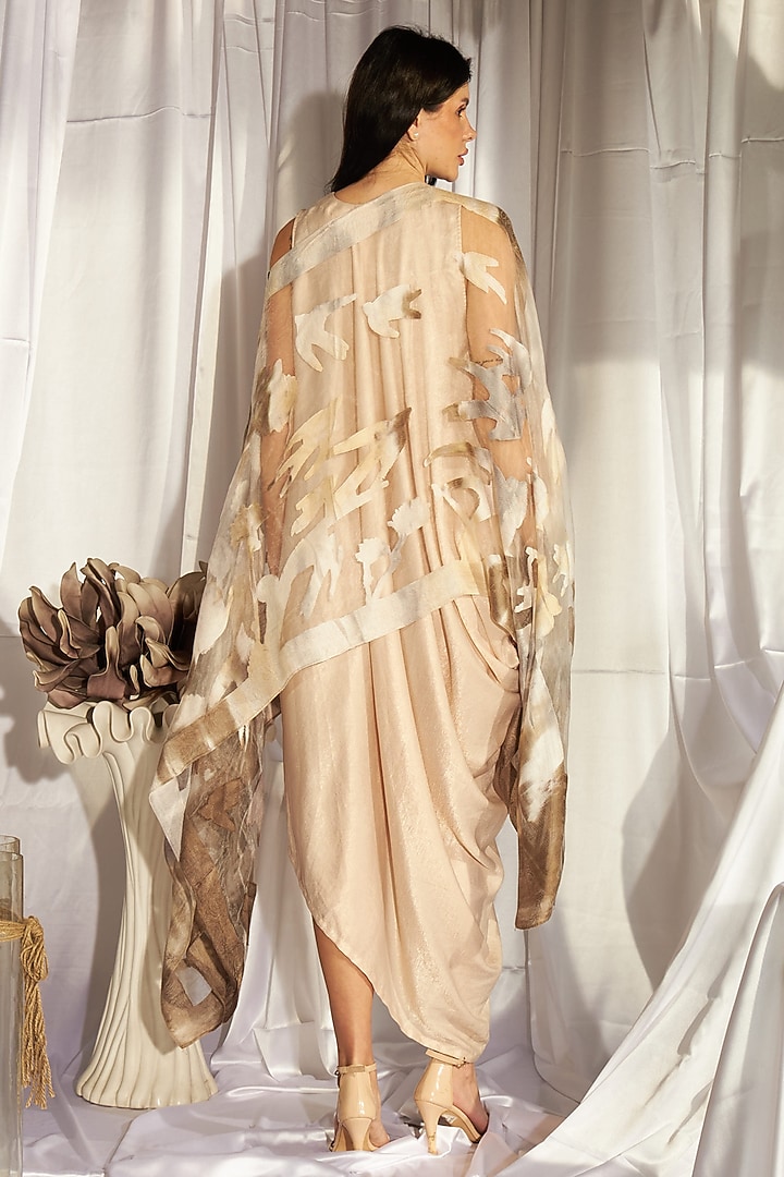 White Satin Silk Vacation Dress With Cape by Tasuvure Indes at Pernia's Pop Up Shop