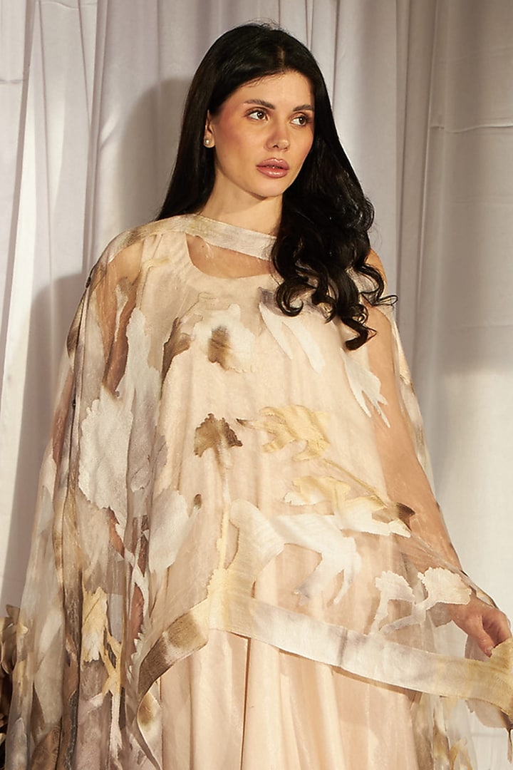 White Satin Silk Vacation Dress With Cape by Tasuvure Indes at Pernia's Pop Up Shop