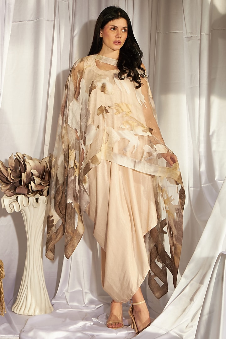 White Satin Silk Vacation Dress With Cape by Tasuvure Indes at Pernia's Pop Up Shop