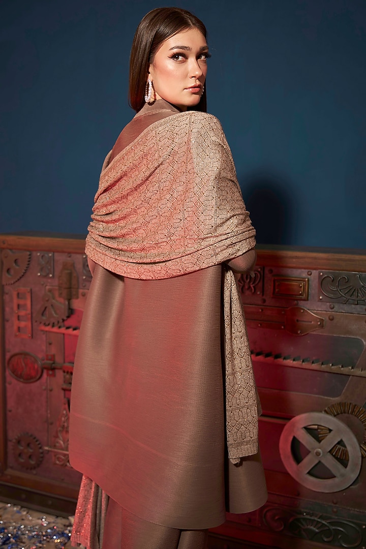 Beige Polyester Pleated Tunic Set by Tasuvure Indes at Pernia's Pop Up Shop