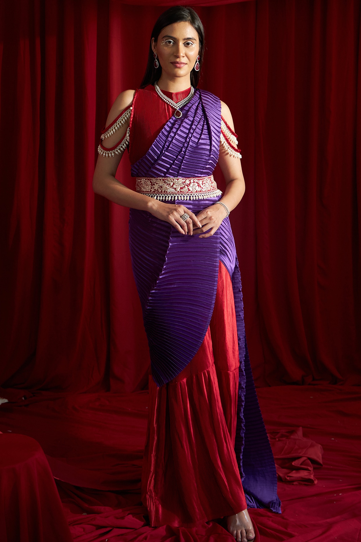 Buy Lilac Flat Chiffon Drape Saree For Women Online
