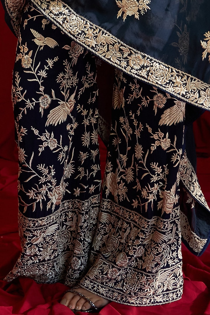 Navy Blue Georgette Gara Embroidered Cape Set by Tasuvure Indes at Pernia's Pop Up Shop