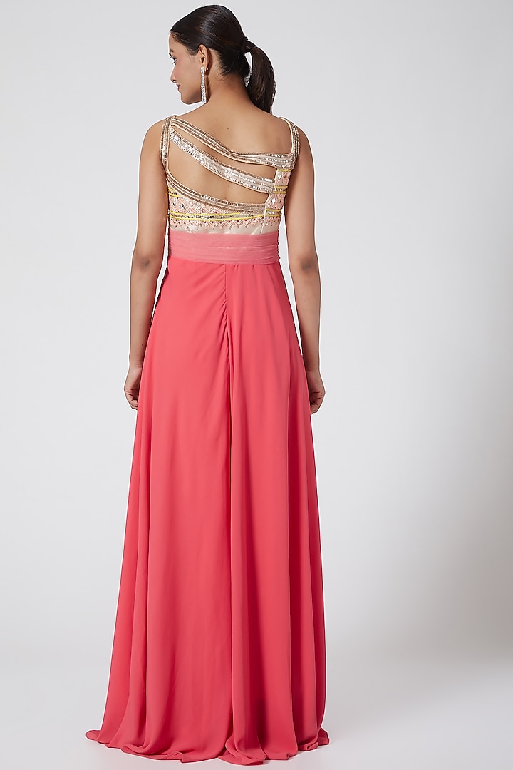 Blush Pink Embroidered Strappy Jumpsuit by Tamaraa By Tahani at Pernia's Pop Up Shop