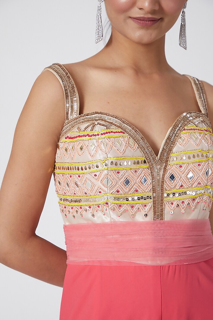 Blush Pink Embroidered Strappy Jumpsuit by Tamaraa By Tahani at Pernia's Pop Up Shop