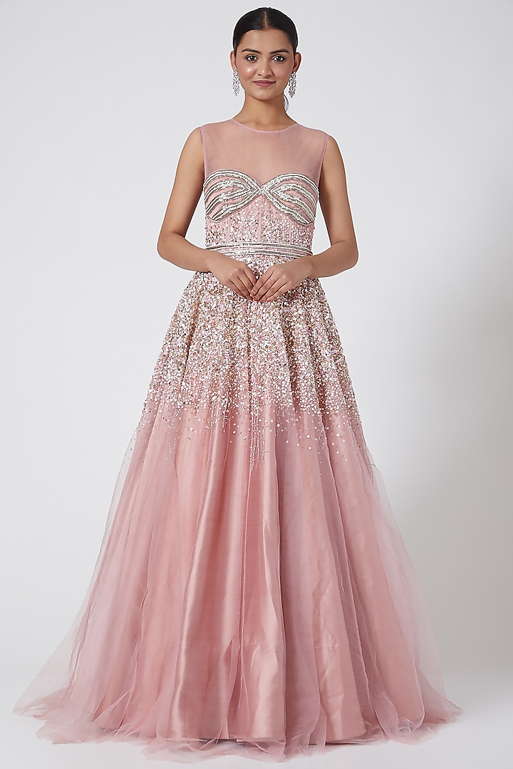 Blush Pink Embroidered Gown by Tamaraa By Tahani