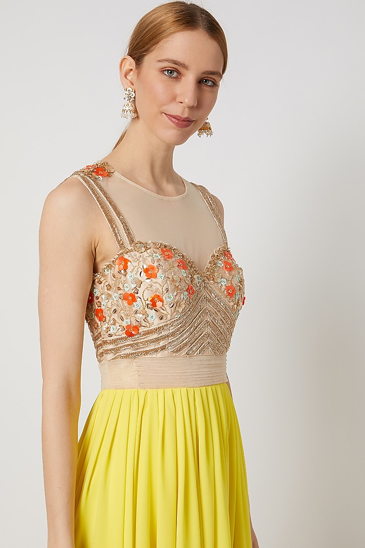 Lime Yellow Embroidered Drape Party Wear Gown by Tamaraa By Tahani at Pernia's Pop Up Shop