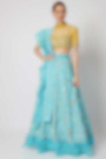 Sky Blue Handcrafted Embroidered Wedding Lehenga Set by Tamaraa By Tahani at Pernia's Pop Up Shop