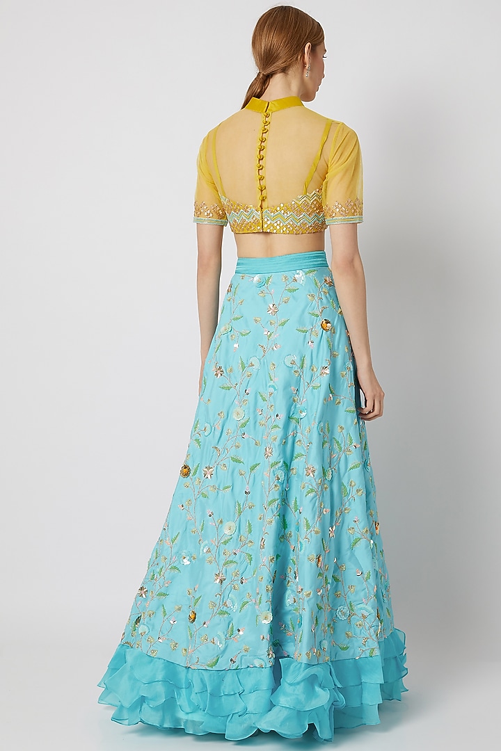 Sky Blue Handcrafted Embroidered Wedding Lehenga Set by Tamaraa By Tahani at Pernia's Pop Up Shop