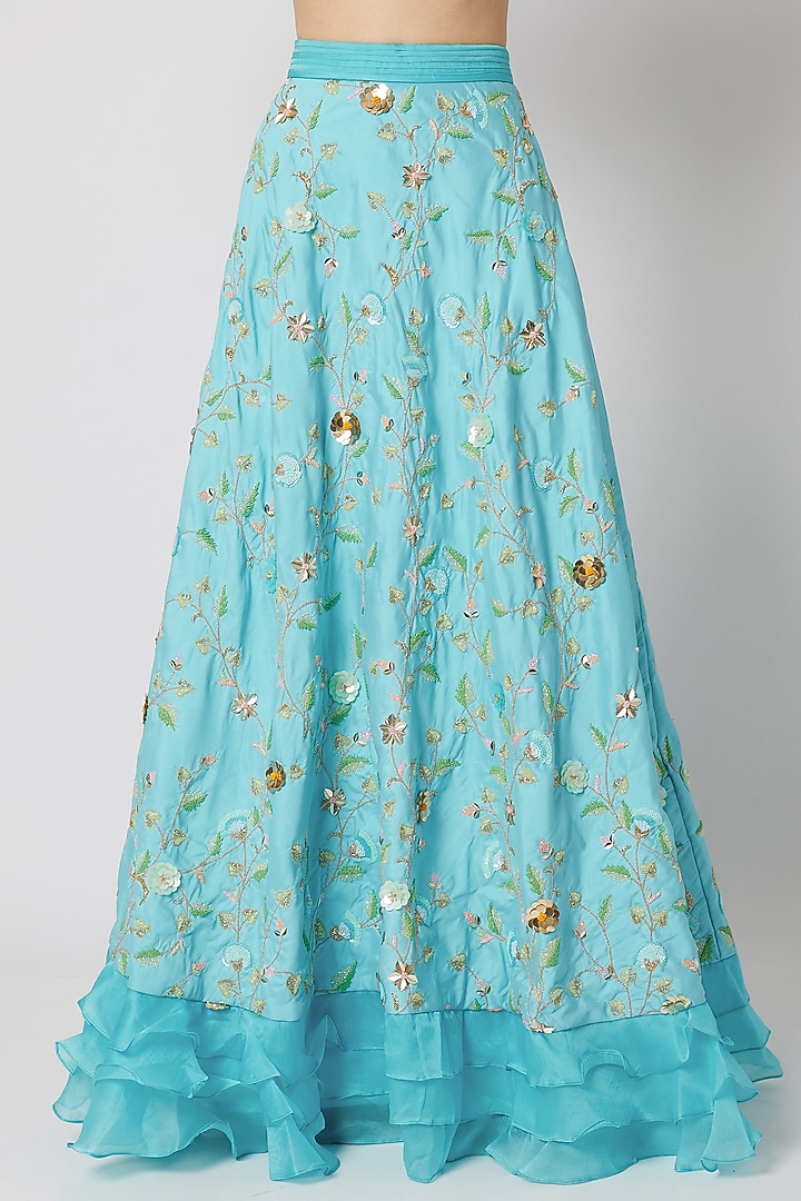 Sky Blue Handcrafted Embroidered Wedding Lehenga Set by Tamaraa By Tahani at Pernia's Pop Up Shop
