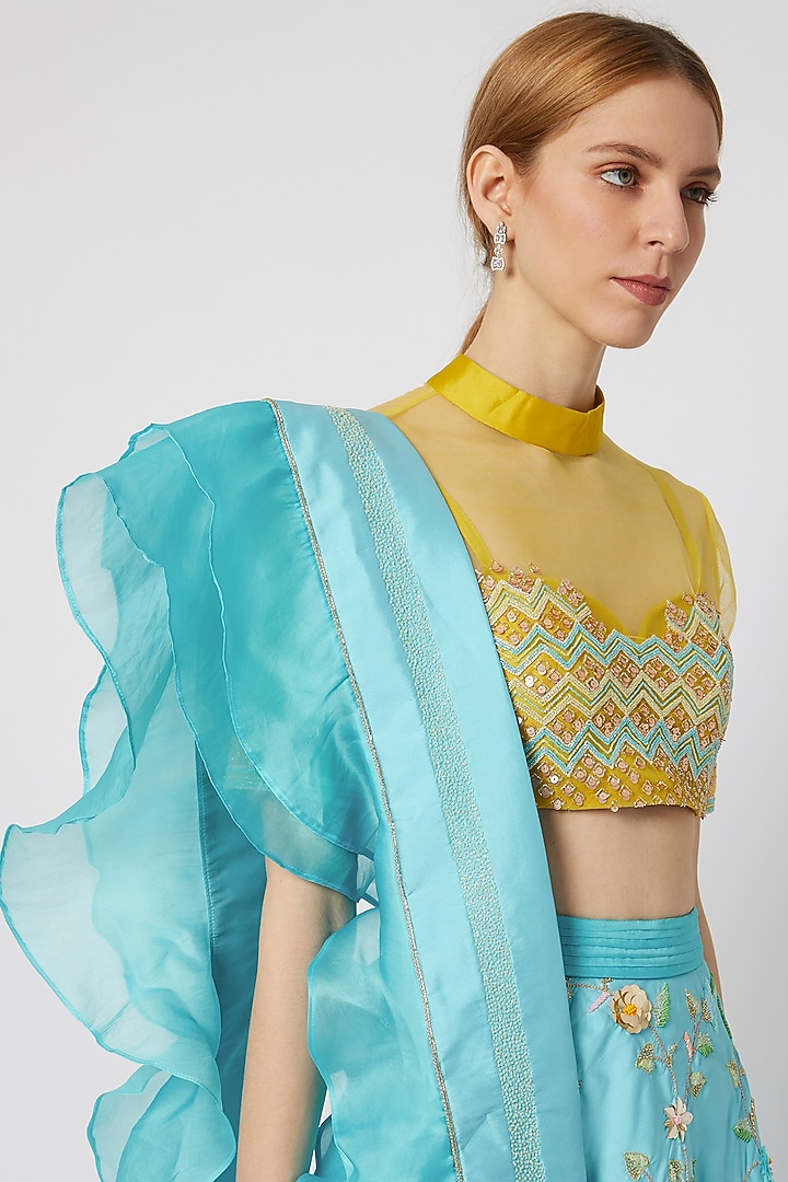 Sky Blue Handcrafted Embroidered Wedding Lehenga Set by Tamaraa By Tahani at Pernia's Pop Up Shop
