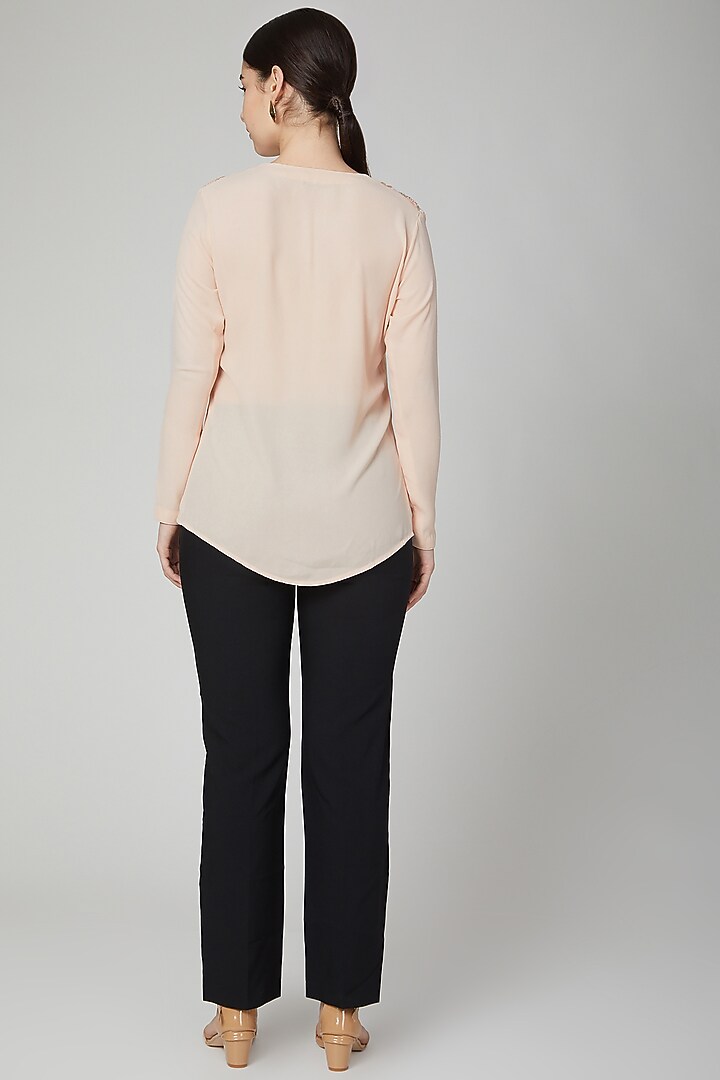 Peach Embroidered Floral Shirt by Tamaraa By Tahani at Pernia's Pop Up Shop