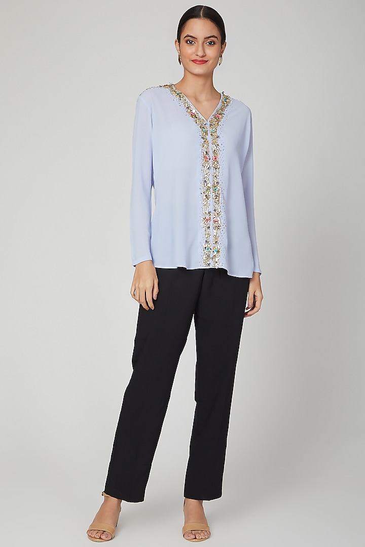 Sky Blue Embroidered Abstract Shirt by Tamaraa By Tahani