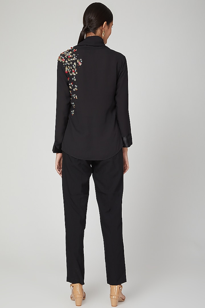 Black Embroidered Floral Top by Tamaraa By Tahani at Pernia's Pop Up Shop