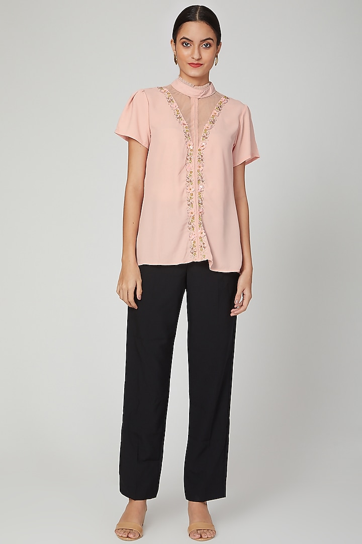 Blush Pink Hand Embroidered Top by Tamaraa By Tahani