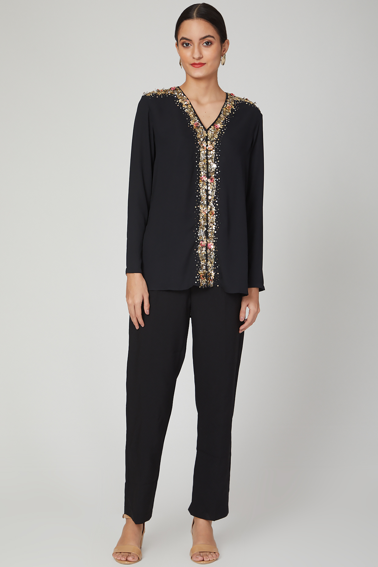 Black Sequins Embroidered Top by Tamaraa By Tahani at Pernia's Pop Up Shop
