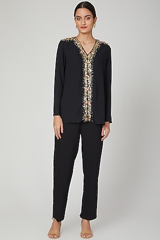 Black Sequins Embroidered Top by Tamaraa By Tahani