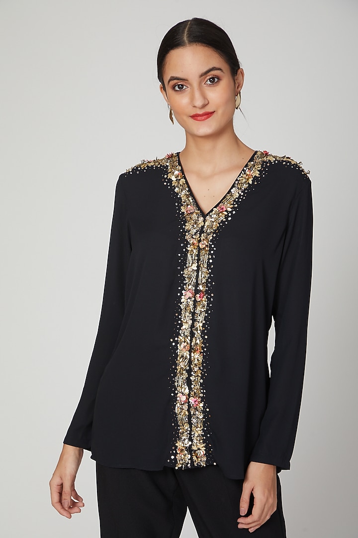 Black Sequins Embroidered Top by Tamaraa By Tahani at Pernia's Pop Up Shop