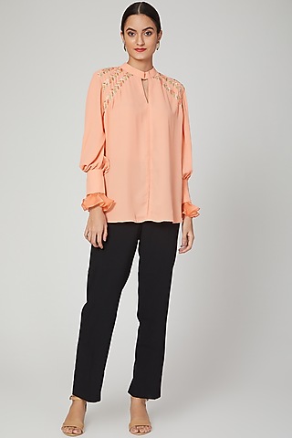 Peach Aari Work Embroidered Top by Tamaraa By Tahani