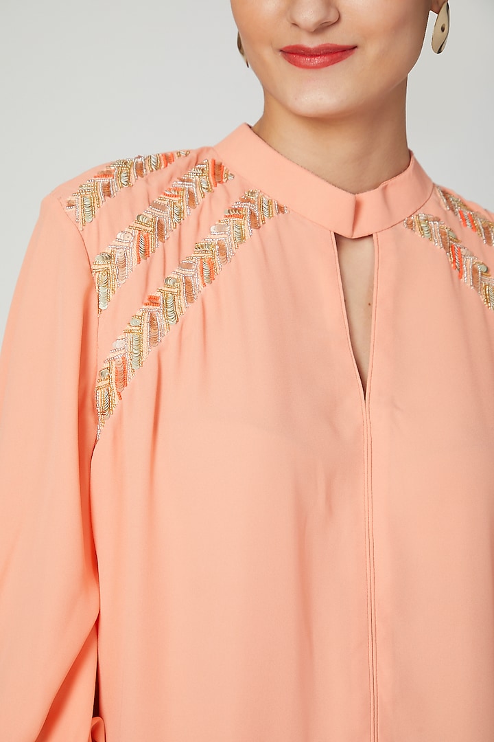 Peach Aari Work Embroidered Top by Tamaraa By Tahani at Pernia's Pop Up Shop