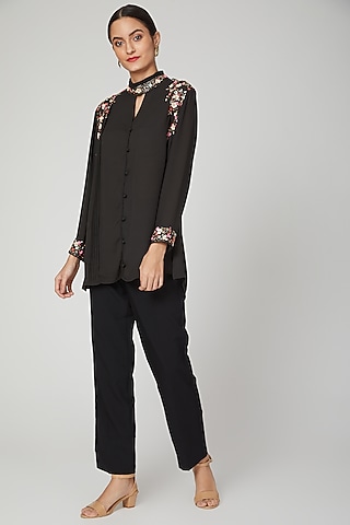 Black Aari Work Embroidered Top by Tamaraa By Tahani