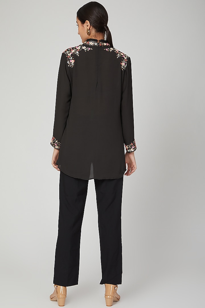 Black Aari Work Embroidered Top by Tamaraa By Tahani at Pernia's Pop Up Shop
