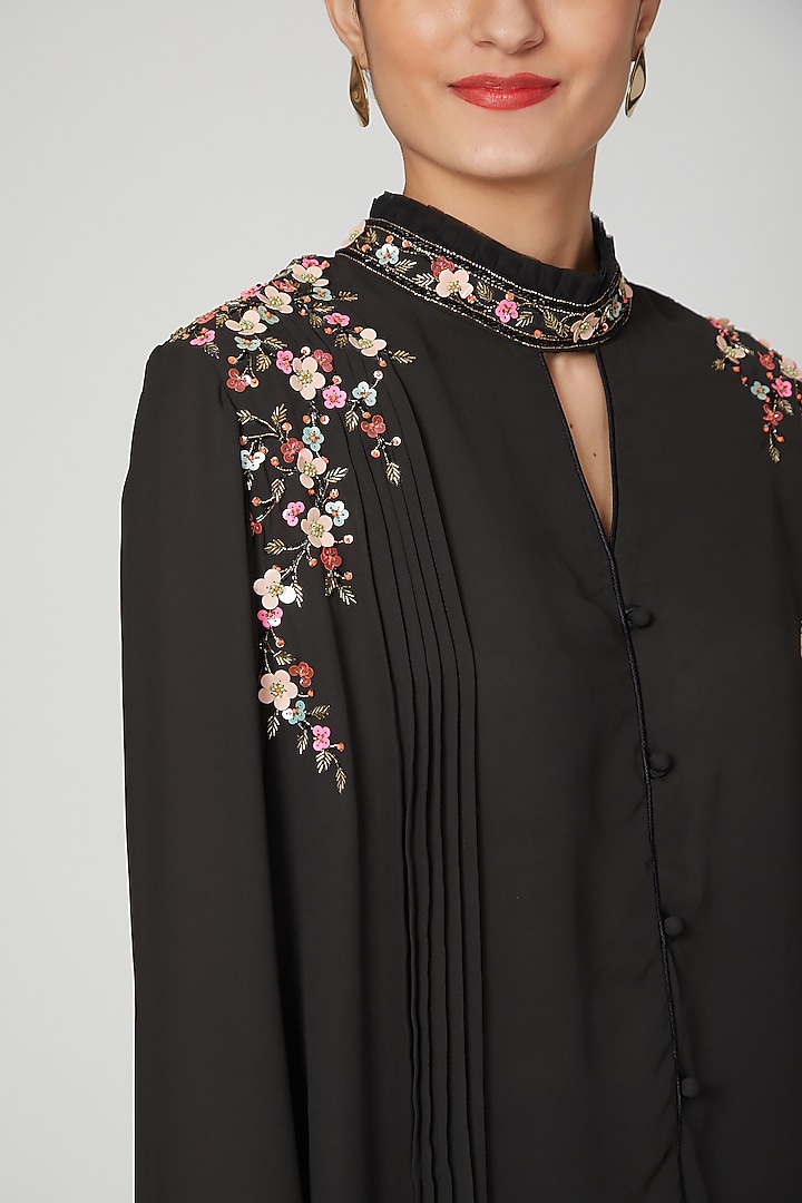 Black Aari Work Embroidered Top by Tamaraa By Tahani at Pernia's Pop Up Shop