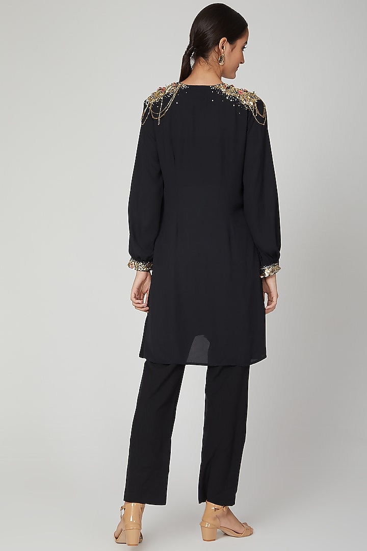 Black Aari Embroidered Tunic Dress by Tamaraa By Tahani at Pernia's Pop Up Shop
