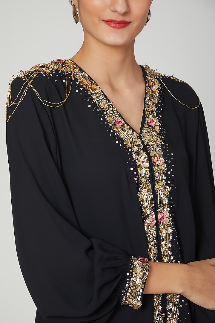 Black Aari Embroidered Tunic Dress by Tamaraa By Tahani at Pernia's Pop Up Shop