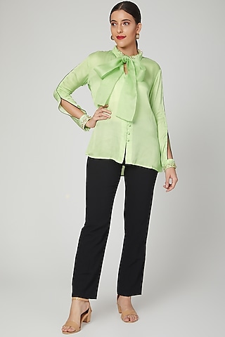Buy MY EVERY DAY GREEN SATIN SHIRT for Women Online in India