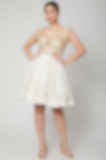 White Embroidered Skater Dress by Tamaraa By Tahani