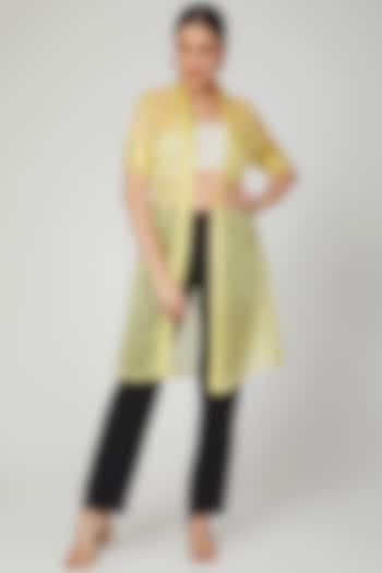 Yellow Sheer Embroidered Jacket by Tamaraa By Tahani at Pernia's Pop Up Shop