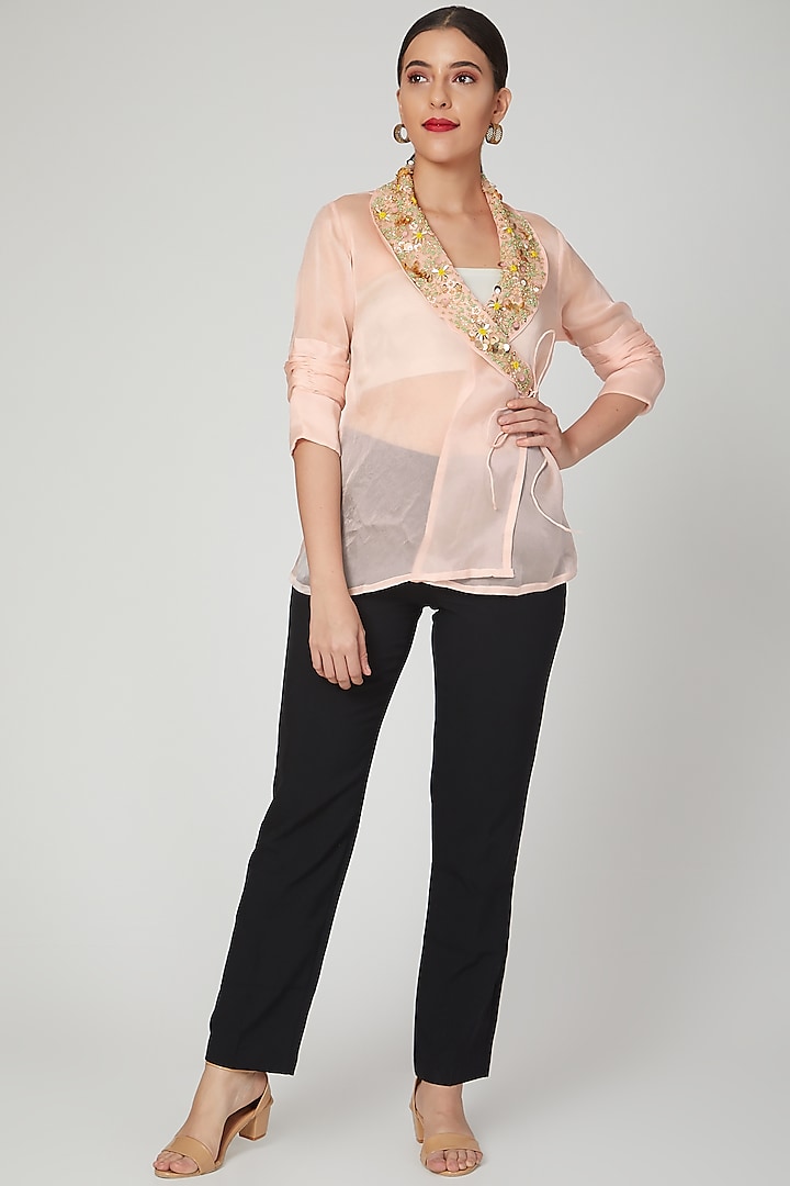 Blush Pink Embroidered Wrap Jacket by Tamaraa By Tahani