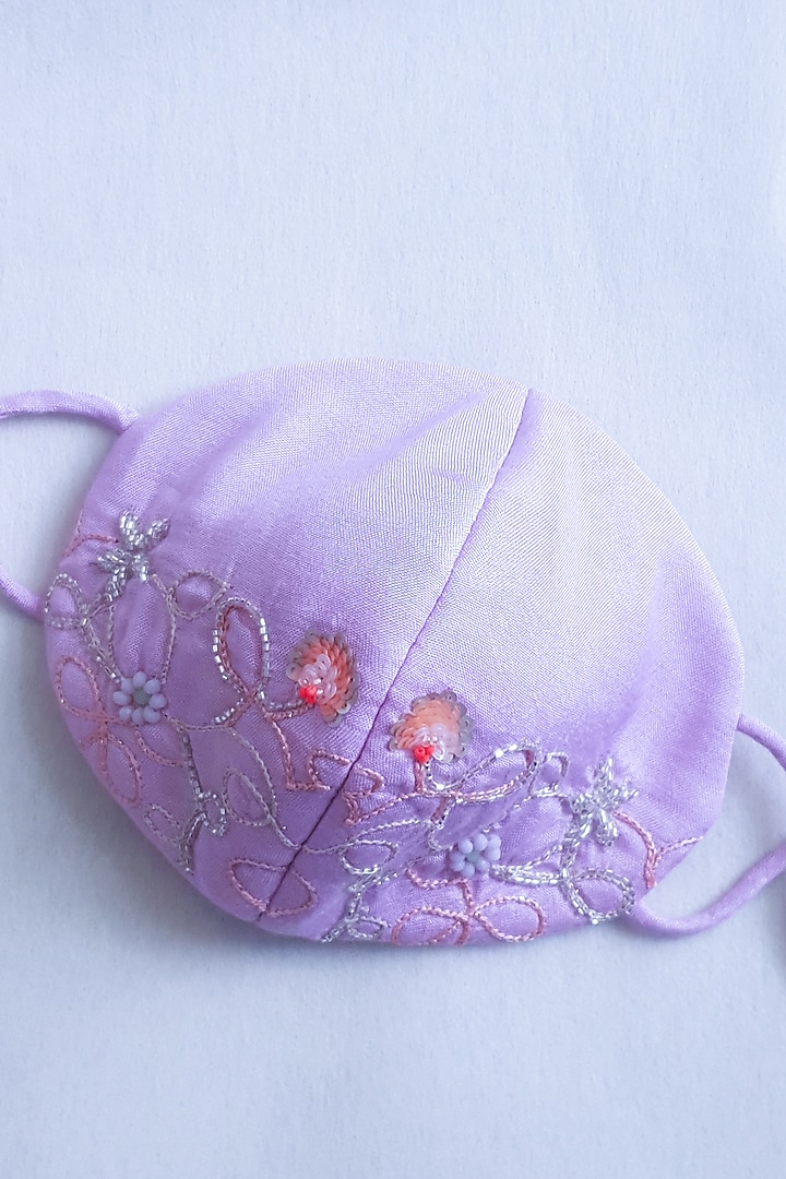 Sweet Lilac Embellished Layered Mask With Pouch by Tamaraa By Tahani