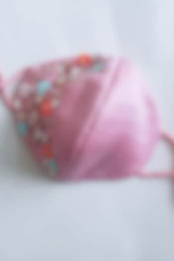 Pink Embellished Layered Mask With Pouch by Tamaraa By Tahani